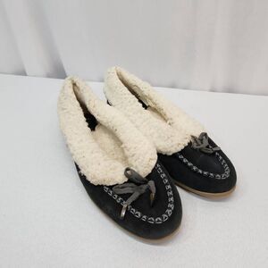 Porto Size 9 Oda Black Suede Moccasin Sherpa Lined Slipper Shoes